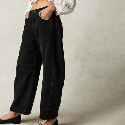 Effortless Denim Barrel Jeans for Women with High Waist Curved Seam Wide Leg Relaxed Style