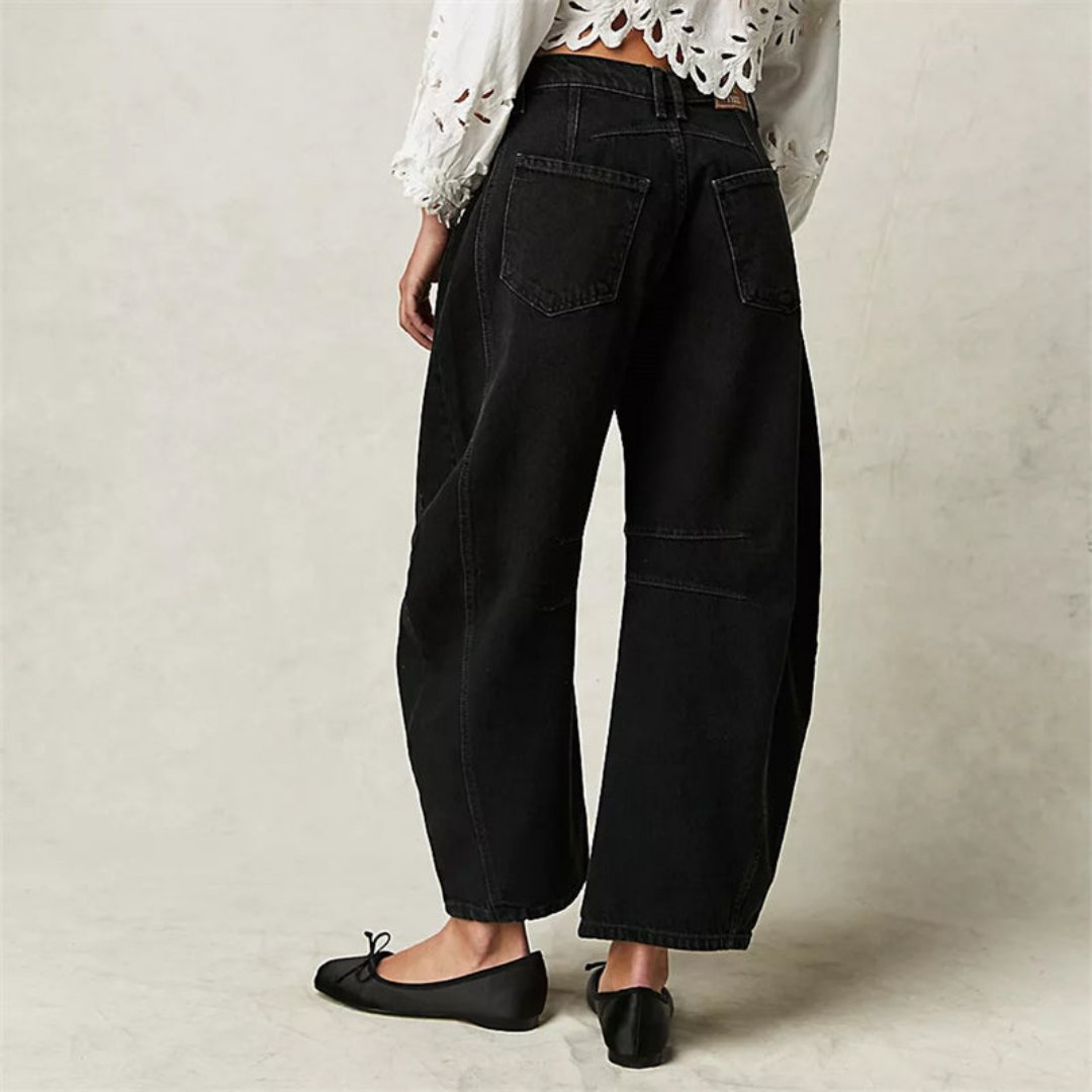 Effortless Denim Barrel Jeans for Women with High Waist Curved Seam Wide Leg Relaxed Style