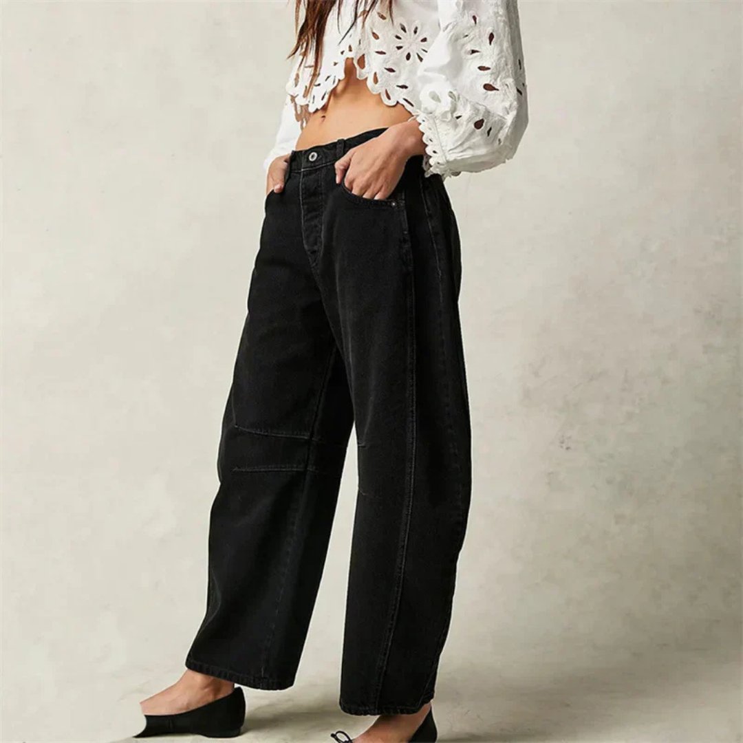Effortless Denim Barrel Jeans for Women with High Waist Curved Seam Wide Leg Relaxed Style