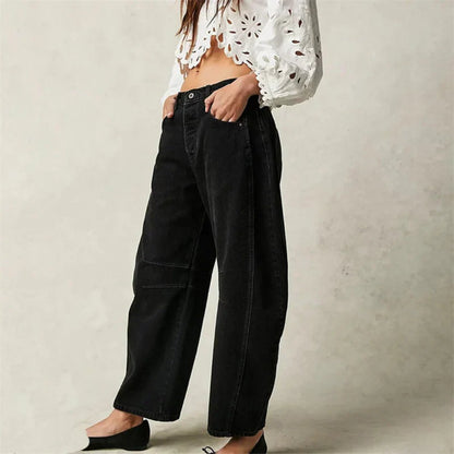 Effortless Denim Barrel Jeans for Women with High Waist Curved Seam Wide Leg Relaxed Style