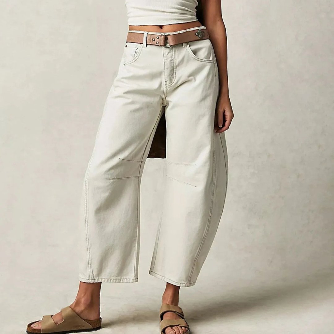 Effortless Denim Barrel Jeans for Women with High Waist Curved Seam Wide Leg Relaxed Style