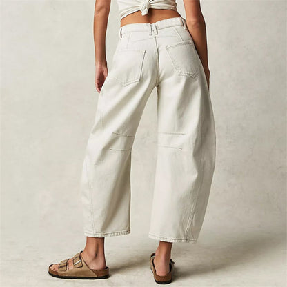 Effortless Denim Barrel Jeans for Women with High Waist Curved Seam Wide Leg Relaxed Style
