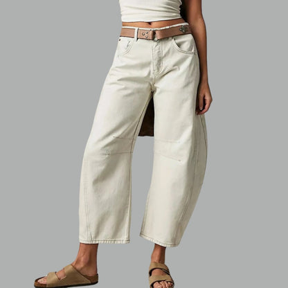 Effortless Denim Barrel Jeans for Women with High Waist Curved Seam Wide Leg Relaxed Style