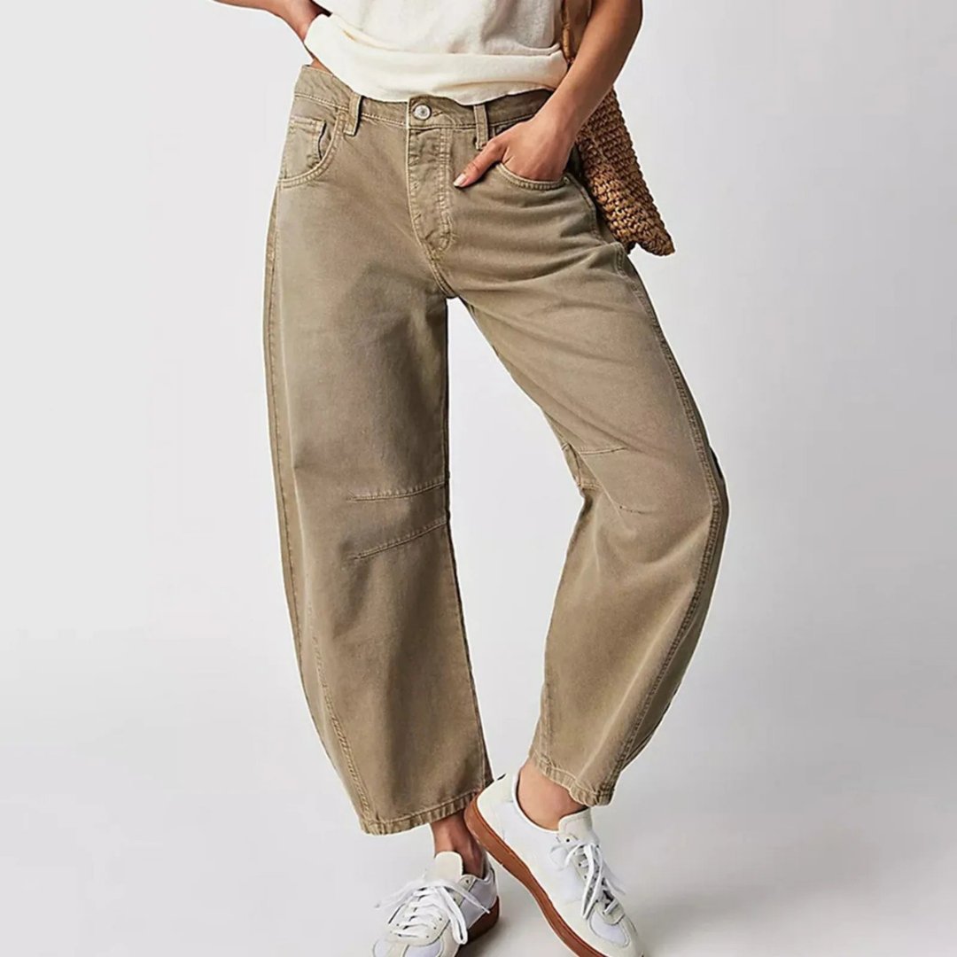 Effortless Denim Barrel Jeans for Women with High Waist Curved Seam Wide Leg Relaxed Style