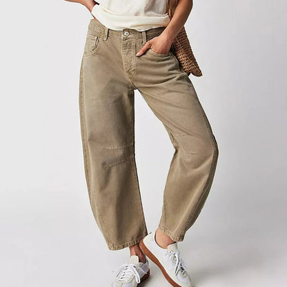 Effortless Denim Barrel Jeans for Women with High Waist Curved Seam Wide Leg Relaxed Style