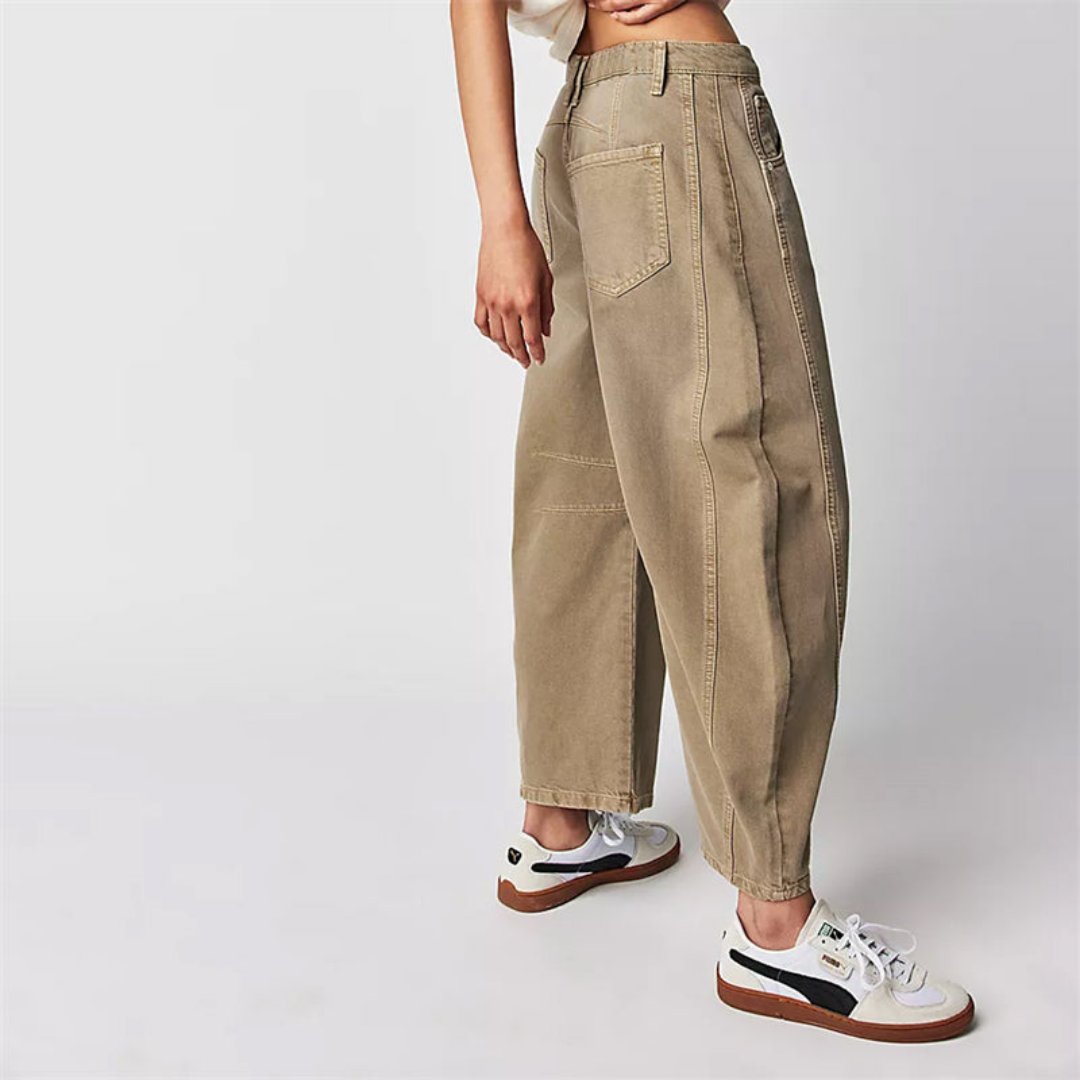Effortless Denim Barrel Jeans for Women with High Waist Curved Seam Wide Leg Relaxed Style
