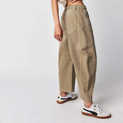 Effortless Denim Barrel Jeans for Women with High Waist Curved Seam Wide Leg Relaxed Style
