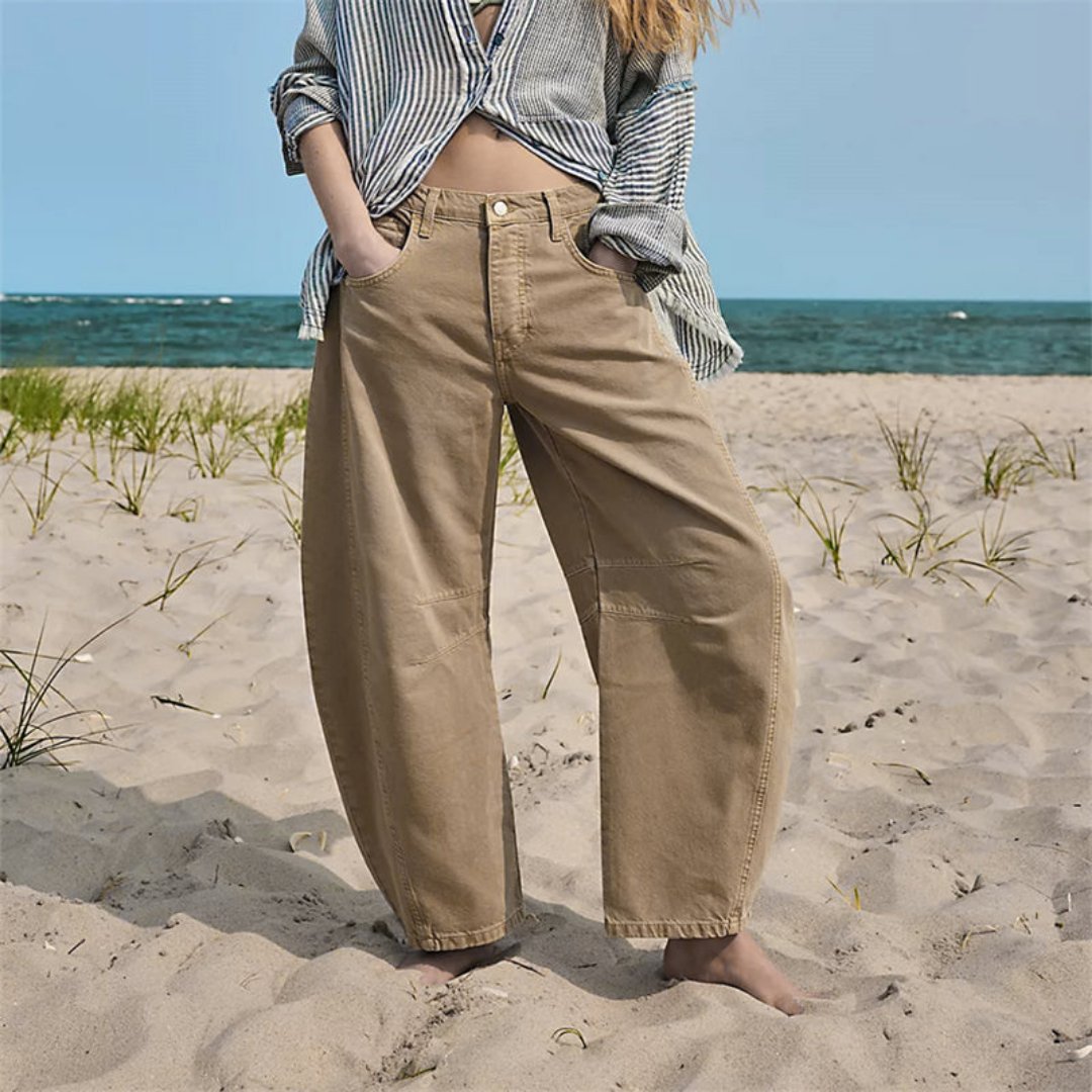 Effortless Denim Barrel Jeans for Women with High Waist Curved Seam Wide Leg Relaxed Style