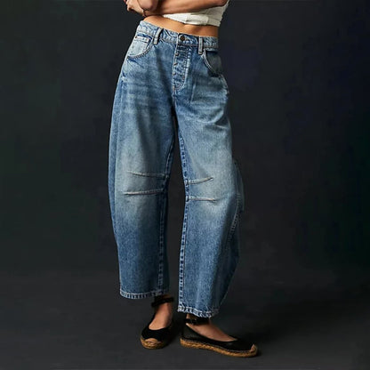 Effortless Denim Barrel Jeans for Women with High Waist Curved Seam Wide Leg Relaxed Style