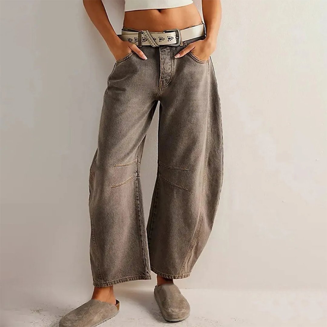 Effortless Denim Barrel Jeans for Women with High Waist Curved Seam Wide Leg Relaxed Style