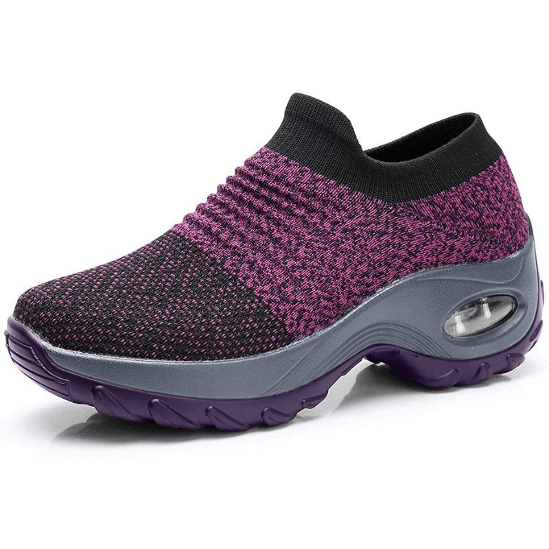 Comfortable Knit Mesh Wedge Sneaker for Women with Slip On Platform Sole Air Cushion Style
