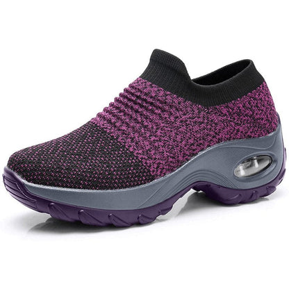 Comfortable Knit Mesh Wedge Sneaker for Women with Slip On Platform Sole Air Cushion Style