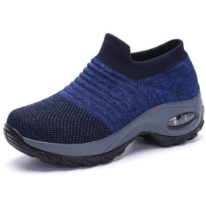 Comfortable Knit Mesh Wedge Sneaker for Women with Slip On Platform Sole Air Cushion Style