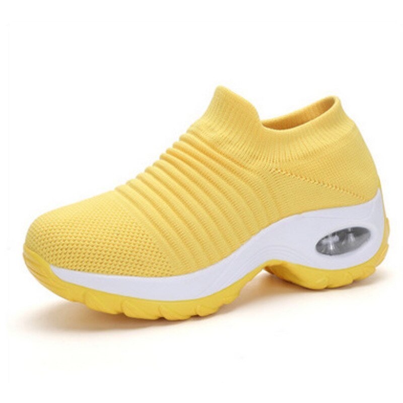 Comfortable Knit Mesh Wedge Sneaker for Women with Slip On Platform Sole Air Cushion Style