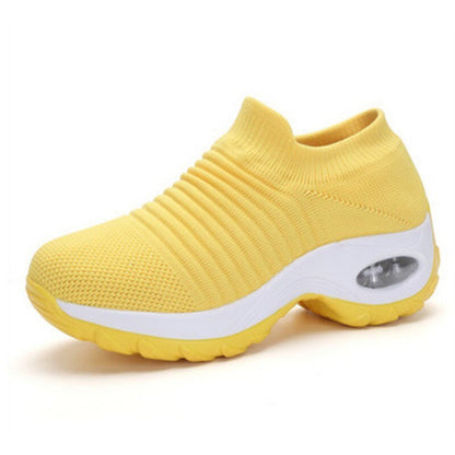 Comfortable Knit Mesh Wedge Sneaker for Women with Slip On Platform Sole Air Cushion Style