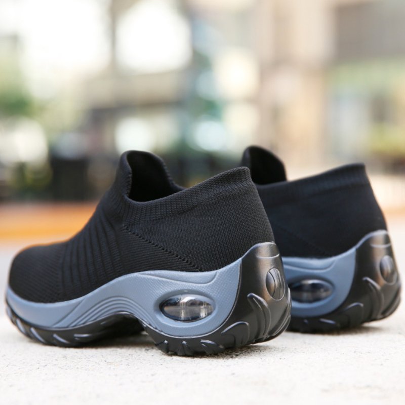 Comfortable Knit Mesh Wedge Sneaker for Women with Slip On Platform Sole Air Cushion Style