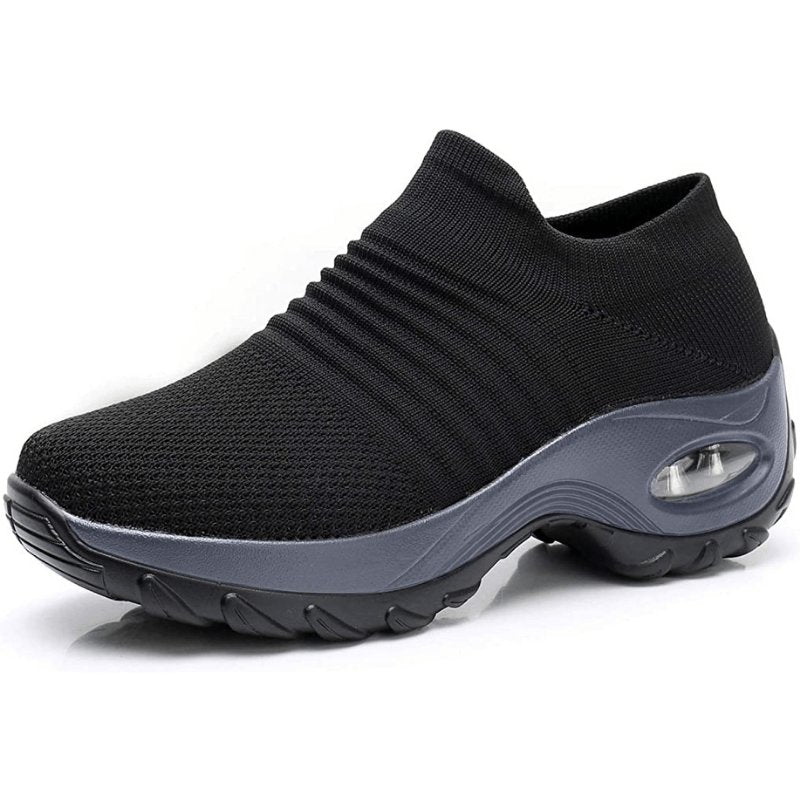 Comfortable Knit Mesh Wedge Sneaker for Women with Slip On Platform Sole Air Cushion Style