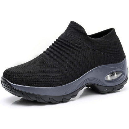 Comfortable Knit Mesh Wedge Sneaker for Women with Slip On Platform Sole Air Cushion Style