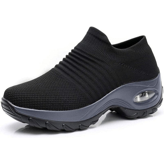 Comfortable Knit Mesh Wedge Sneaker for Women with Slip On Platform Sole Air Cushion Style