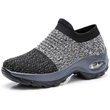 Comfortable Knit Mesh Wedge Sneaker for Women with Slip On Platform Sole Air Cushion Style