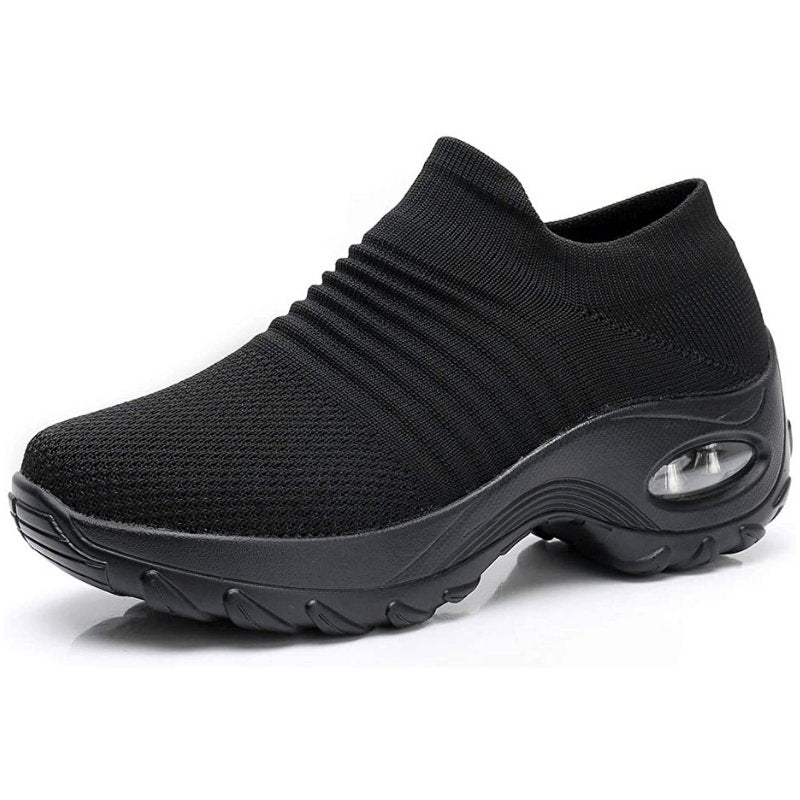 Comfortable Knit Mesh Wedge Sneaker for Women with Slip On Platform Sole Air Cushion Style