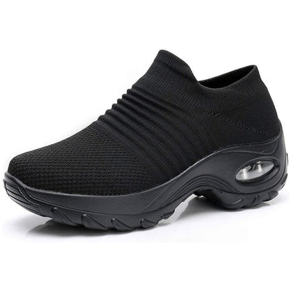 Comfortable Knit Mesh Wedge Sneaker for Women with Slip On Platform Sole Air Cushion Style