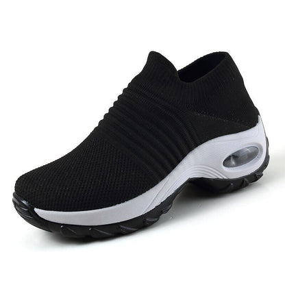 Comfortable Knit Mesh Wedge Sneaker for Women with Slip On Platform Sole Air Cushion Style