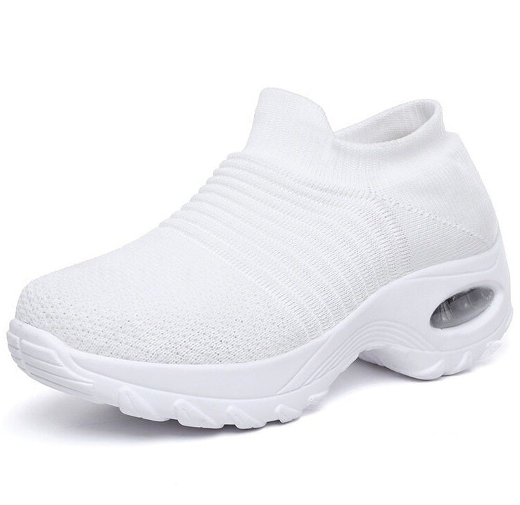 Comfortable Knit Mesh Wedge Sneaker for Women with Slip On Platform Sole Air Cushion Style