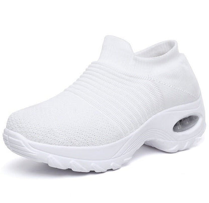 Comfortable Knit Mesh Wedge Sneaker for Women with Slip On Platform Sole Air Cushion Style