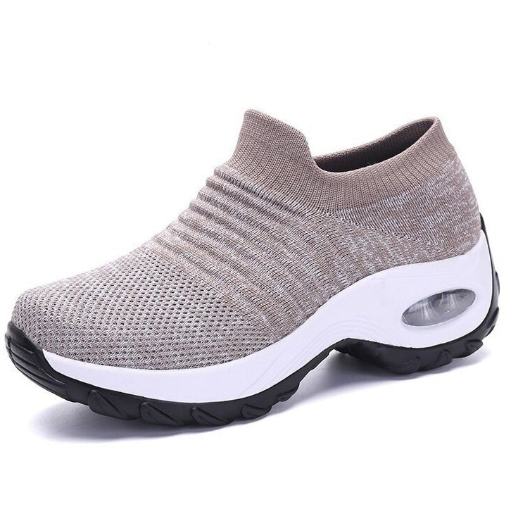 Comfortable Knit Mesh Wedge Sneaker for Women with Slip On Platform Sole Air Cushion Style
