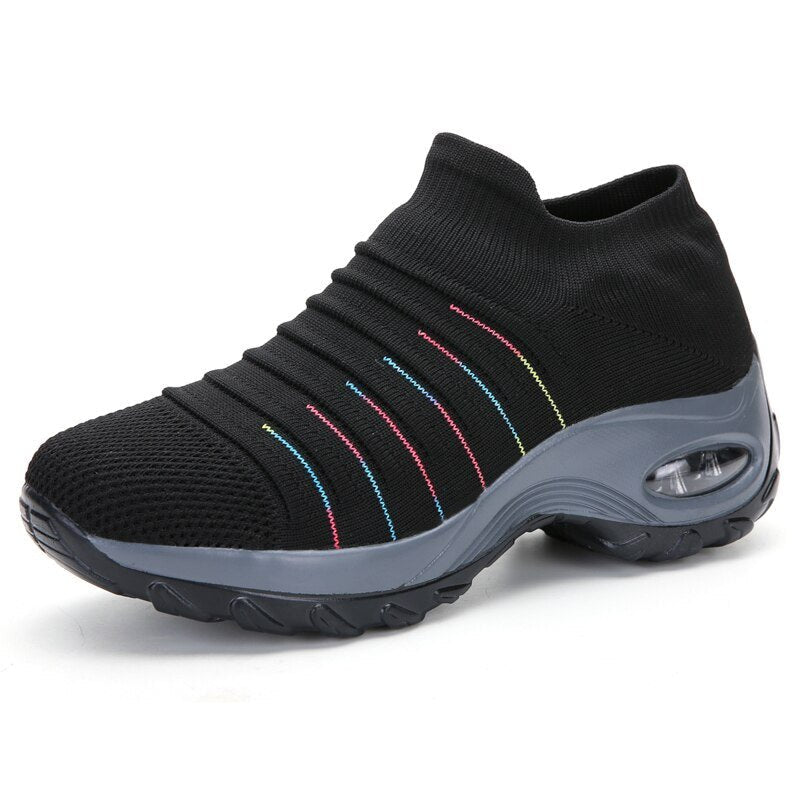 Comfortable Knit Mesh Wedge Sneaker for Women with Slip On Platform Sole Air Cushion Style