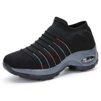 Comfortable Knit Mesh Wedge Sneaker for Women with Slip On Platform Sole Air Cushion Style