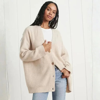 Women's Oversized Longline Ribbed Knit Cardigan