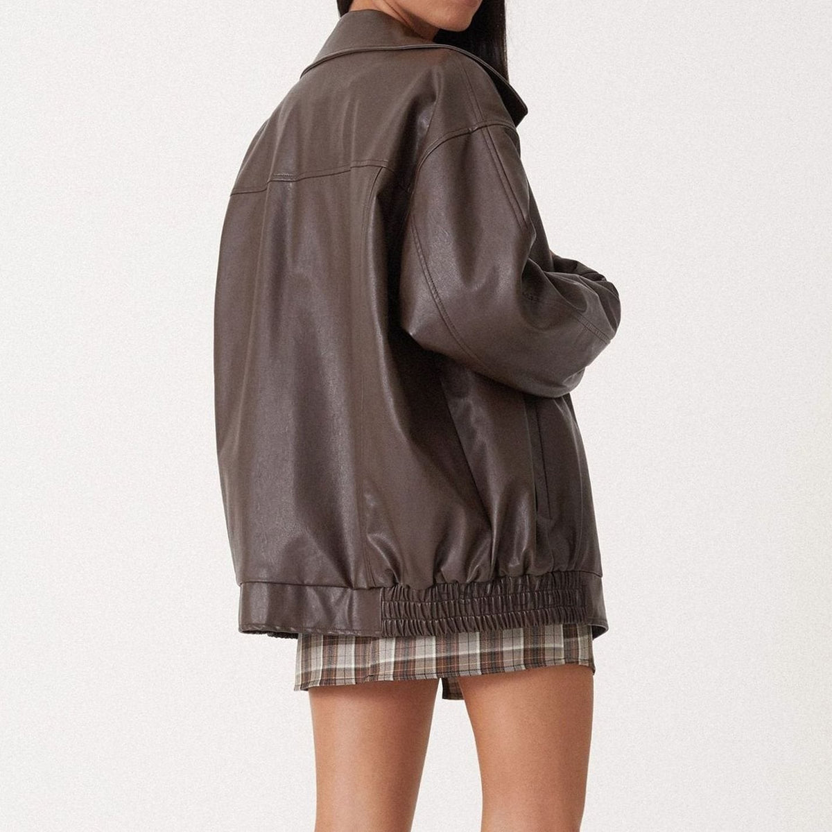 Refined Easy Fit Faux Leather Jacket for Women with Zip Front Drop Shoulder Relaxed Trendy Style