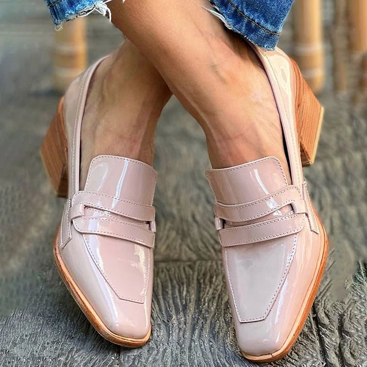 Elegant Pink Patent Loafer Mule for Women with Square Toe Block Heel Slingback Style