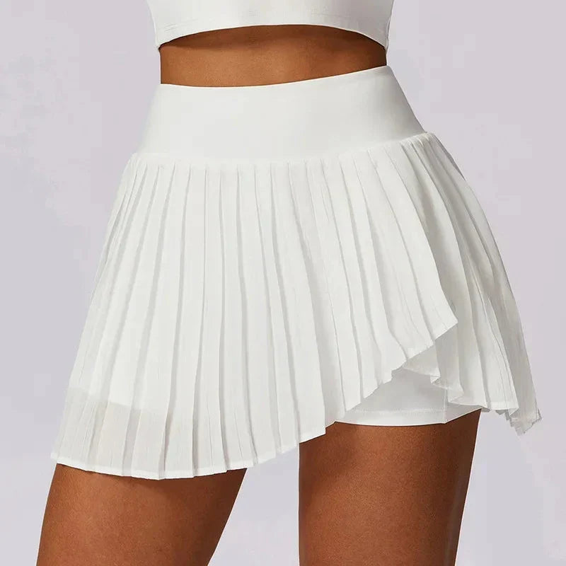 Chic White Pleated Mini Skirt for Women with High Waist Layered Draped Sporty Style