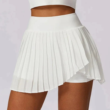 Chic White Pleated Mini Skirt for Women with High Waist Layered Draped Sporty Style