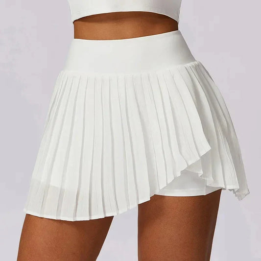 Chic White Pleated Mini Skirt for Women with High Waist Layered Draped Sporty Style