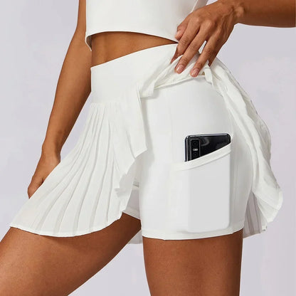 Chic White Pleated Mini Skirt for Women with High Waist Layered Draped Sporty Style