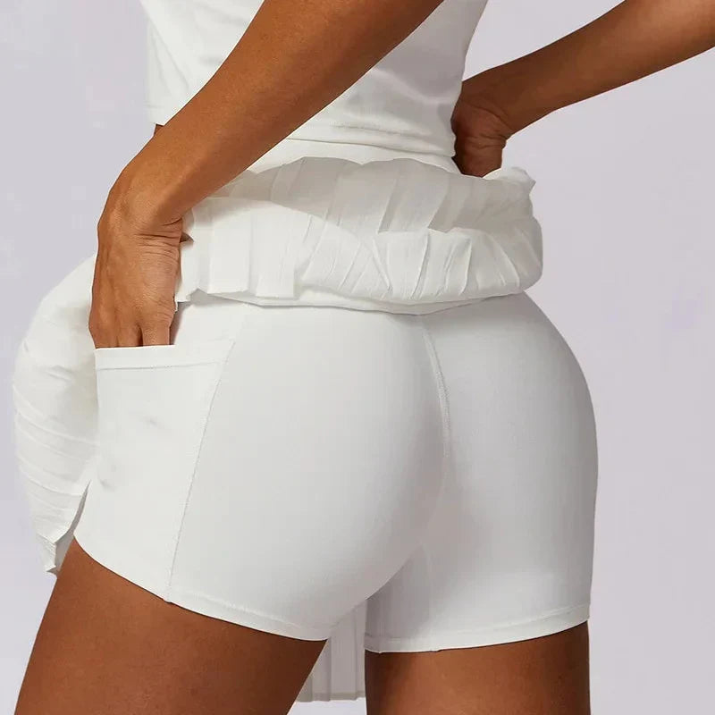 Chic White Pleated Mini Skirt for Women with High Waist Layered Draped Sporty Style