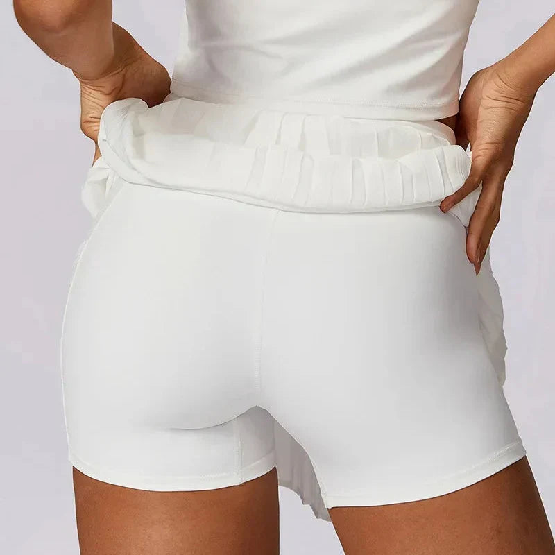 Chic White Pleated Mini Skirt for Women with High Waist Layered Draped Sporty Style