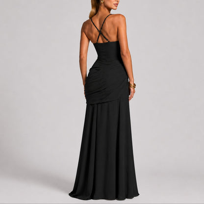 Elegant Autumn Wedding Guest Dress for Women with Square Neck Sleeveless Ruched Mermaid Style