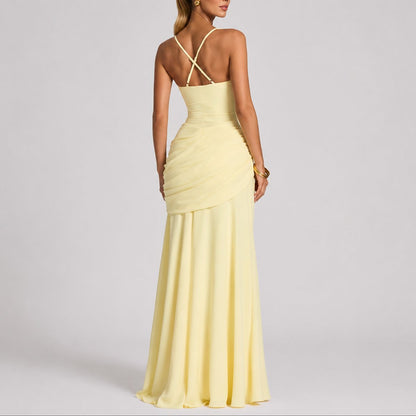 Elegant Autumn Wedding Guest Dress for Women with Square Neck Sleeveless Ruched Mermaid Style