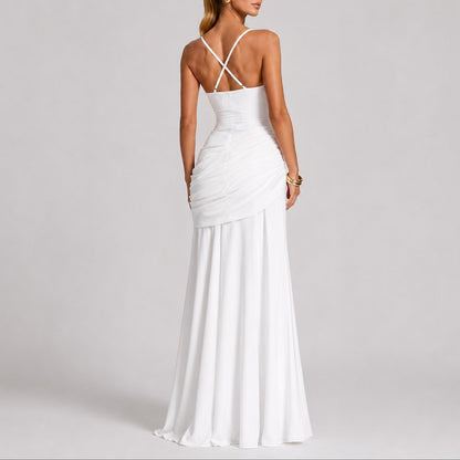 Elegant Autumn Wedding Guest Dress for Women with Square Neck Sleeveless Ruched Mermaid Style