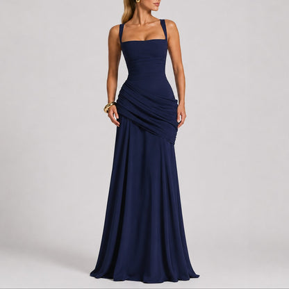 Elegant Autumn Wedding Guest Dress for Women with Square Neck Sleeveless Ruched Mermaid Style