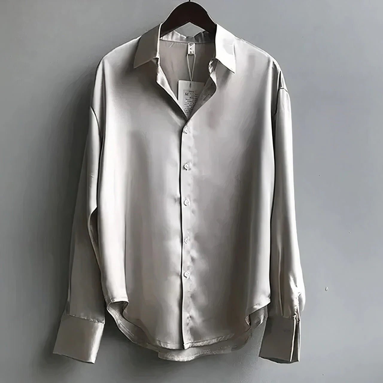 Elegant Satin Blouse for Women with Point Collar Long Sleeve Button Front Oversized Silky Style