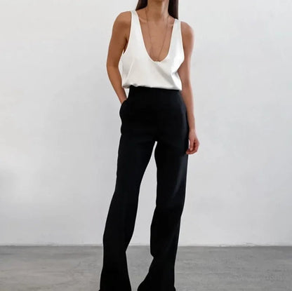 Effortless Satin Blouse for Women with Scoop Neck Sleeveless Relaxed Racerback Tank Style