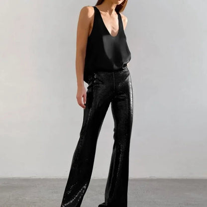 Effortless Satin Blouse for Women with Scoop Neck Sleeveless Relaxed Racerback Tank Style