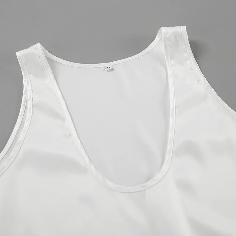 Effortless Satin Blouse for Women with Scoop Neck Sleeveless Relaxed Racerback Tank Style