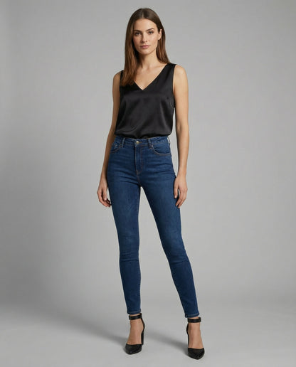 Elegant Satin Camisole Blouse for Women with V Neck Sleeveless Relaxed Silky Style